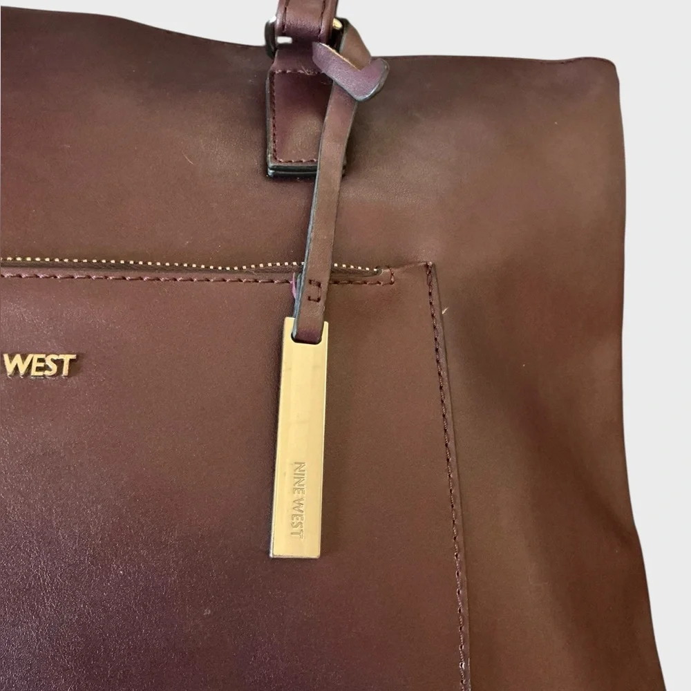 Nine West Mahogany Brown Faux Leather Work Tote Laptop Bag